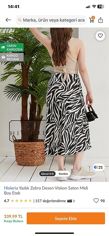 Yazlık zebra desen viskon saten etek - Görsel 5