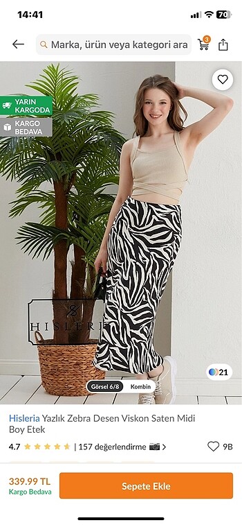 Yazlık zebra desen viskon saten etek - Görsel 2