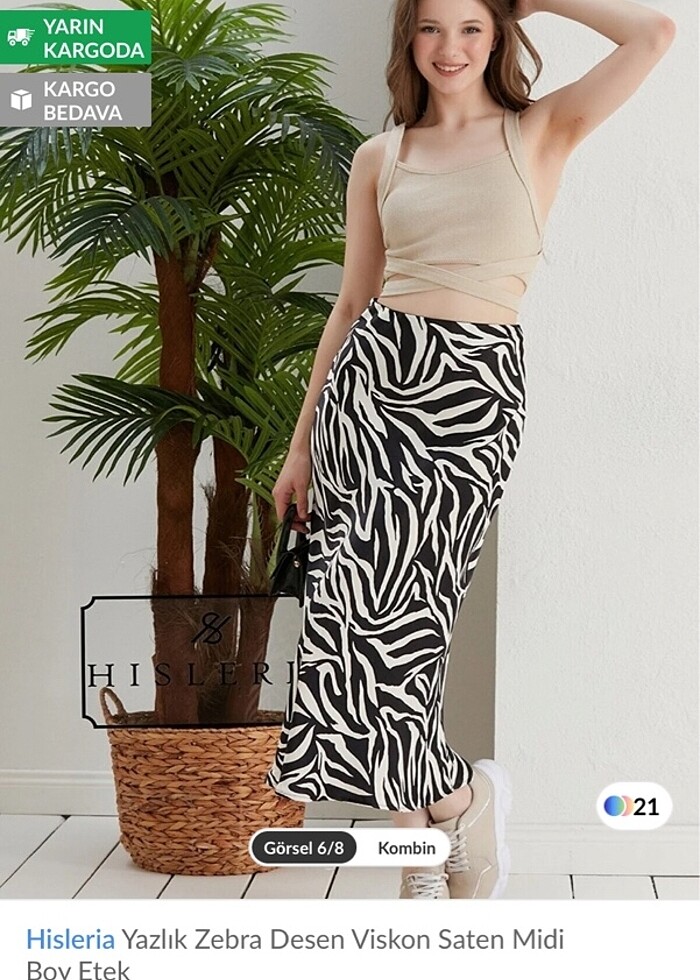 Yazlık zebra desen viskon saten etek - Görsel 2