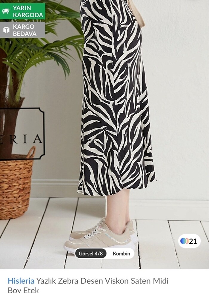 Yazlık zebra desen viskon saten etek - Görsel 3