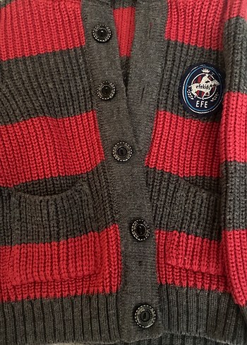 Kapüşonlu Çizgili Örgü Erkek Çocuk Hırka - Görsel 2