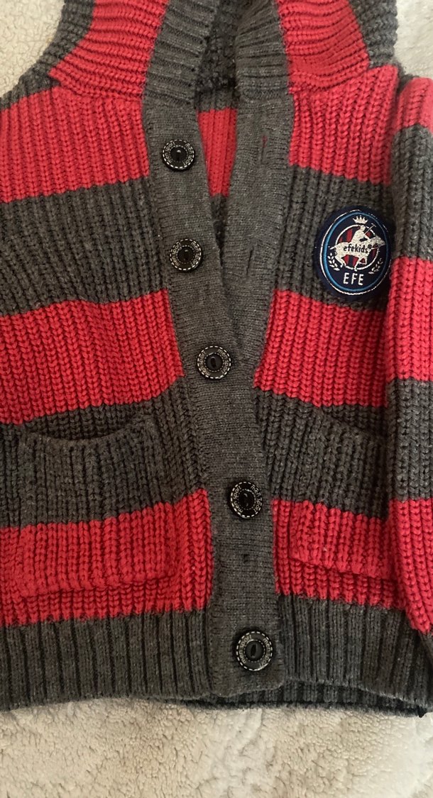 Kapüşonlu Çizgili Örgü Erkek Çocuk Hırka - Görsel 2