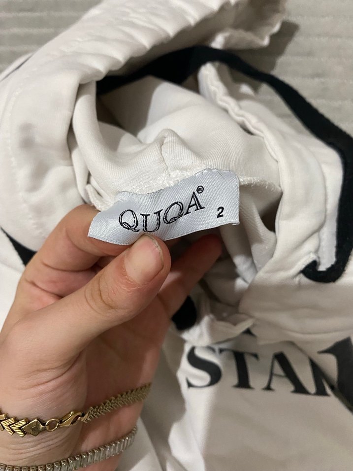 Kapüşonlu, Baskılı Beyaz Kadın Sweatshirt - Görsel 2