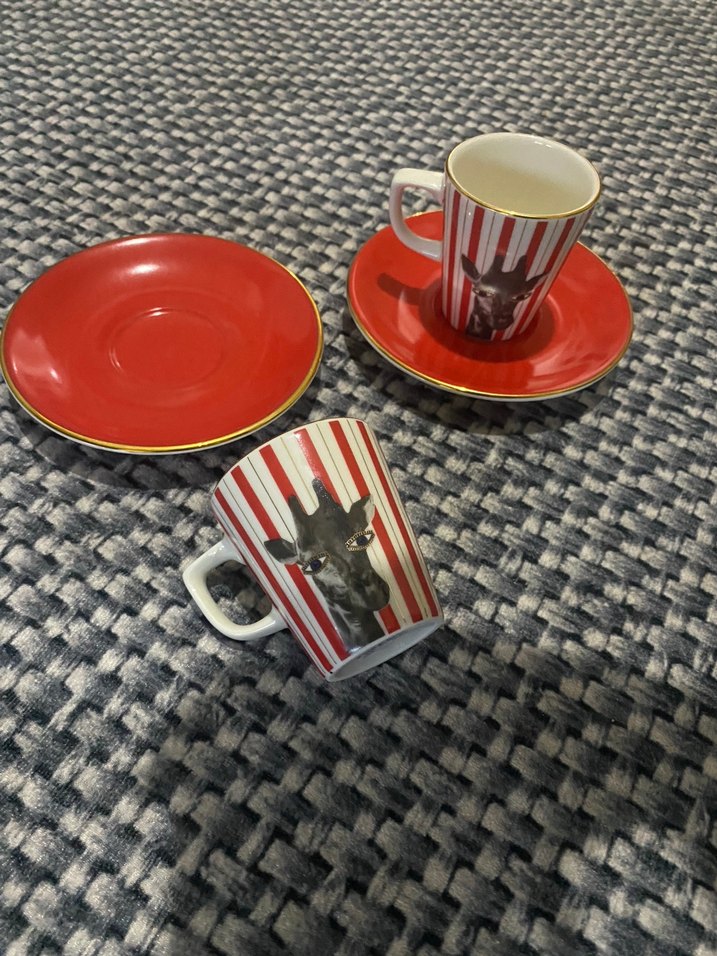 Porland Kırmızı Çizgili 2'li Kahve Fincanı ve Tabağı - Görsel 2