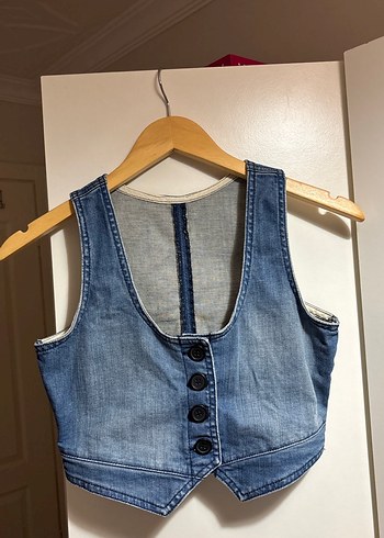 Düğmeli Mavi Denim çocuk Yelek