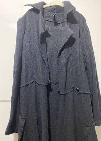 Siyah Uzun Keten Kadın Kaban - Görsel 2