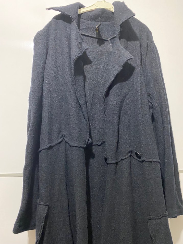 Siyah Uzun Keten Kadın Kaban - Görsel 2