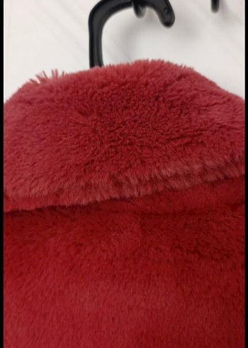 Koyu Kırmızı Kadın Midi Boy Kürk Detaylı Mont - Görsel 2