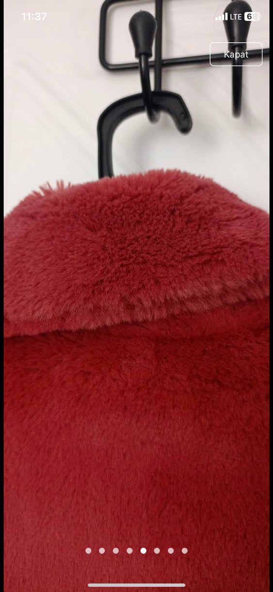 Koyu Kırmızı Kadın Midi Boy Kürk Detaylı Mont - Görsel 2