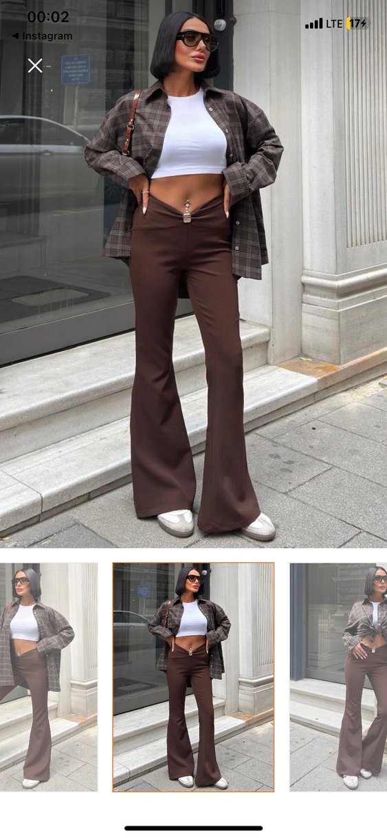 Düğmeli Koyu Kahverengi Kadın Kumaş Pantolon - Görsel 2