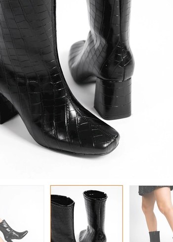 Kadın Siyah Yılan Desenli Deri Topuklu Bot - Görsel 2