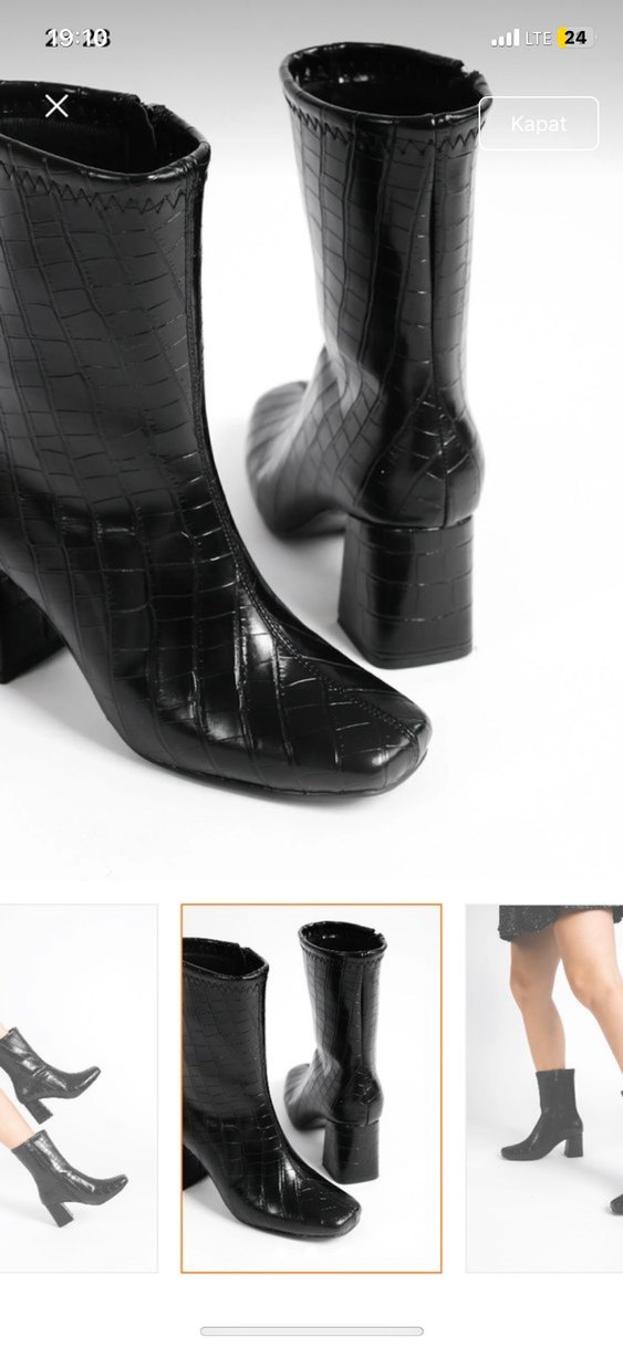 Kadın Siyah Yılan Desenli Deri Topuklu Bot - Görsel 2
