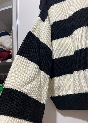 Çizgili Oversize Triko Kadın Kazak - Görsel 2