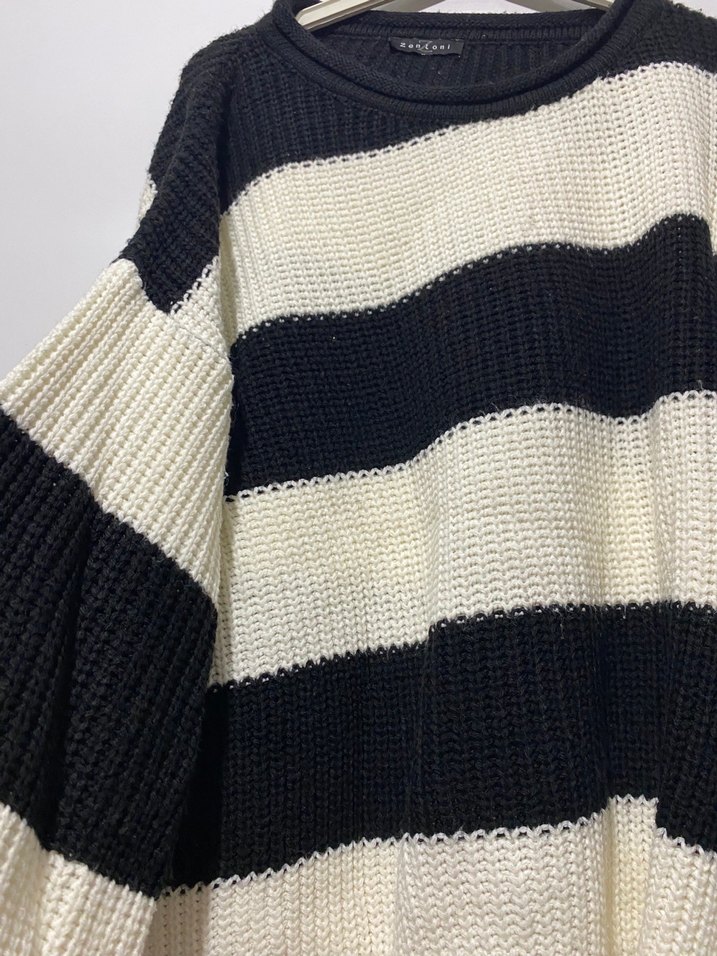 Çizgili Oversize Triko Kadın Kazak - Görsel 3