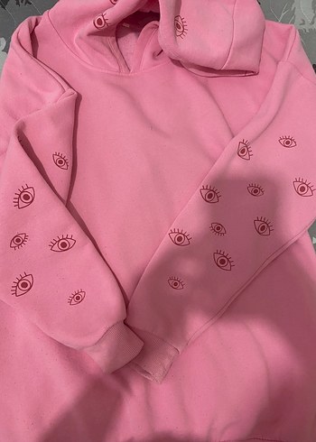 Pembe Baskılı Kapüşonlu Kadın Sweatshirt - Görsel 2