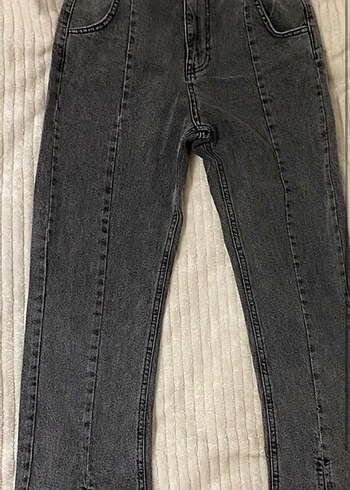 Gri Midi Boy Dilimli Kadın Denim Pantolon - Görsel 2