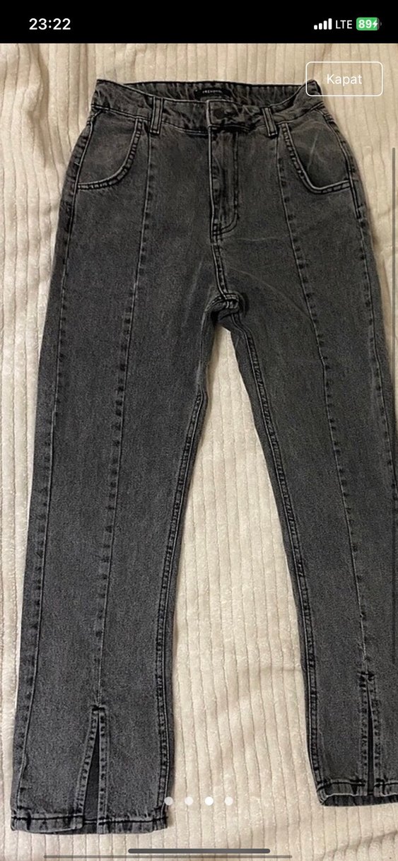 Gri Midi Boy Dilimli Kadın Denim Pantolon - Görsel 2