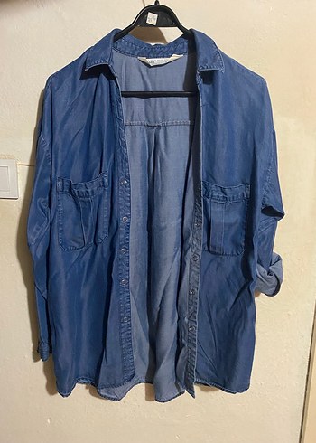 Zara Düğmeli Mavi Denim Kadın Gömlek - Görsel 2