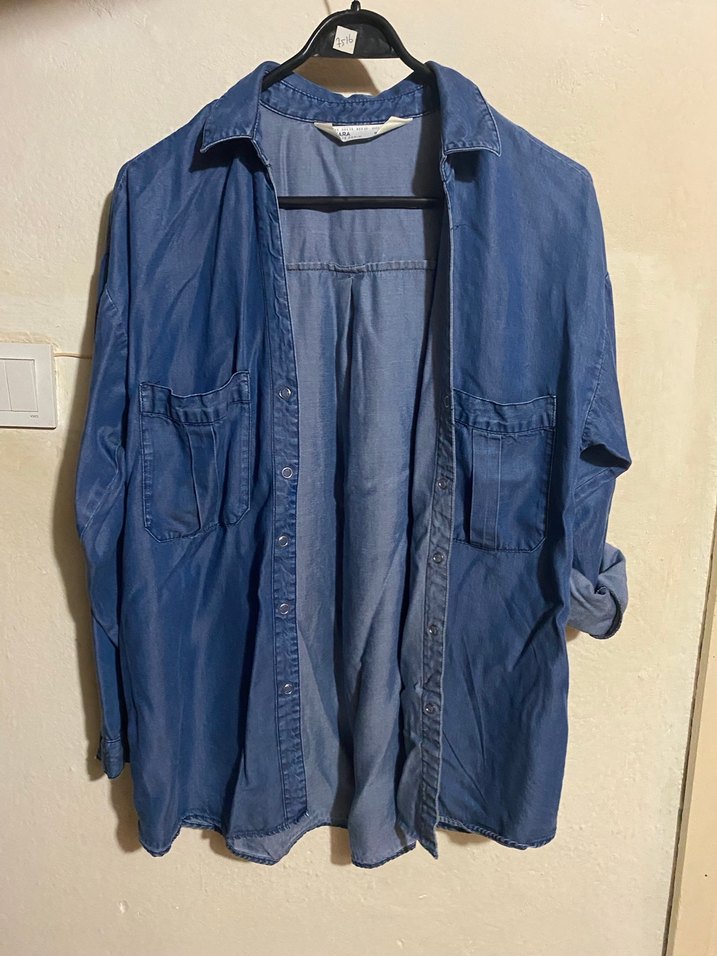 Zara Düğmeli Mavi Denim Kadın Gömlek - Görsel 2