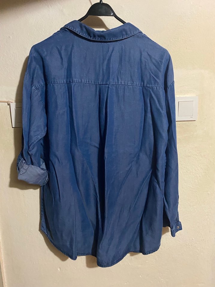 Zara Düğmeli Mavi Denim Kadın Gömlek - Görsel 4