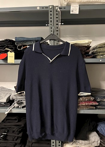 Siyah Örgü Yarım Kollu Polo Tişört - Görsel 4