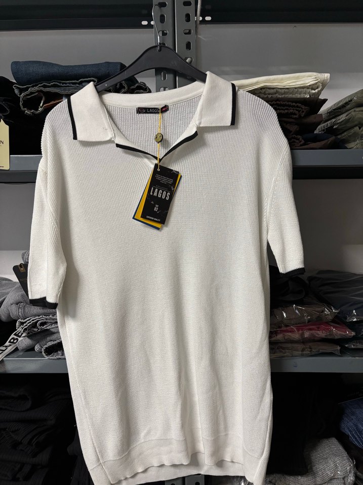 Siyah Örgü Yarım Kollu Polo Tişört - Görsel 3