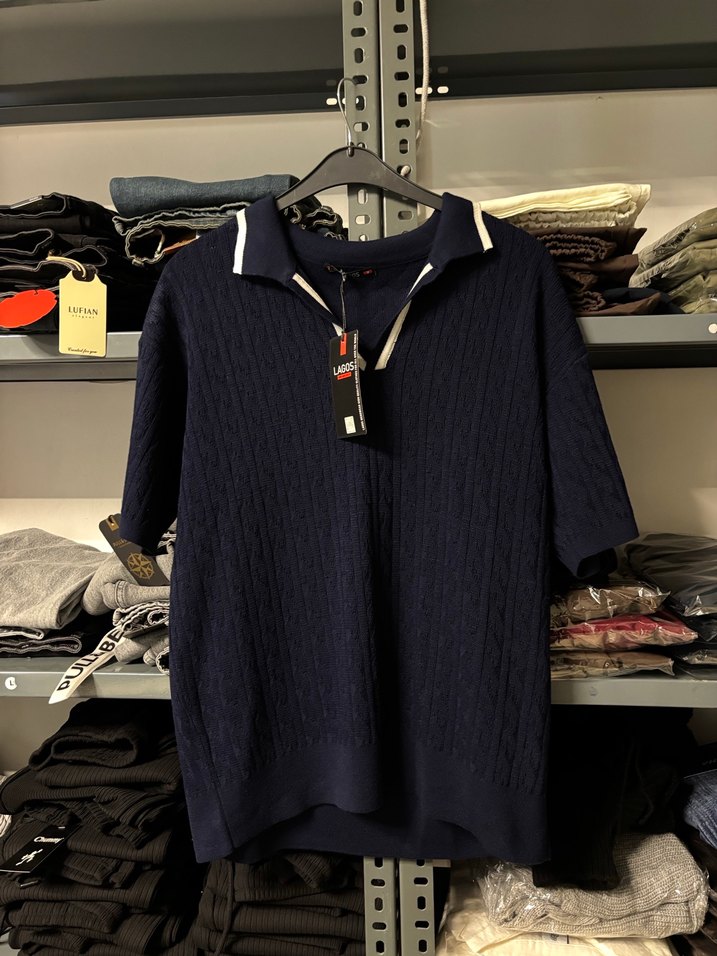 Siyah Örgü Yarım Kollu Polo Tişört - Görsel 2