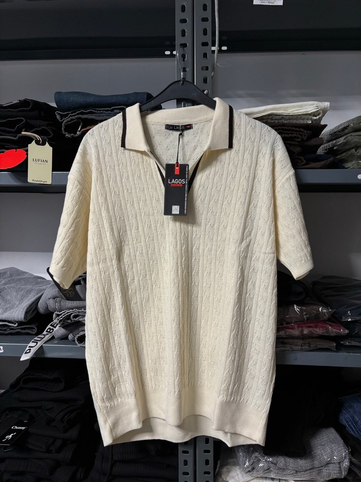 Siyah Örgü Yarım Kollu Polo Tişört - Görsel 5