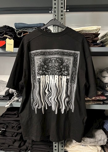 Siyah Baskılı Oversize Keten Tişört - Görsel 2