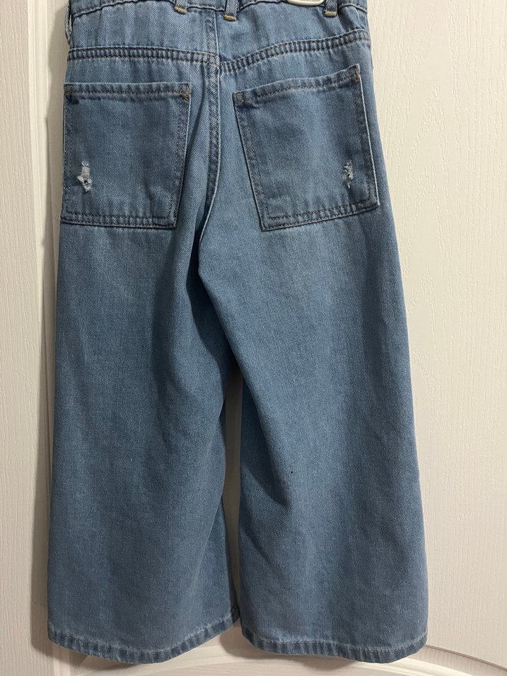 Mavi Bol Kesim Kot Pantolon - Görsel 2