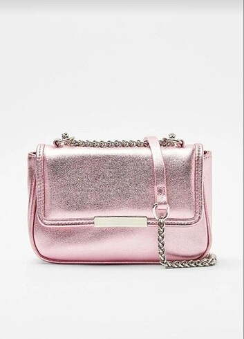 Bershka BERSHKA PEMBE MİNİ PARLAK ÇANTA