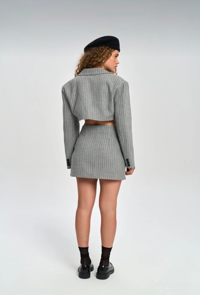 Gri Çizgili Blazer ve Etek Takım MAİ COLLECTİON - Görsel 4