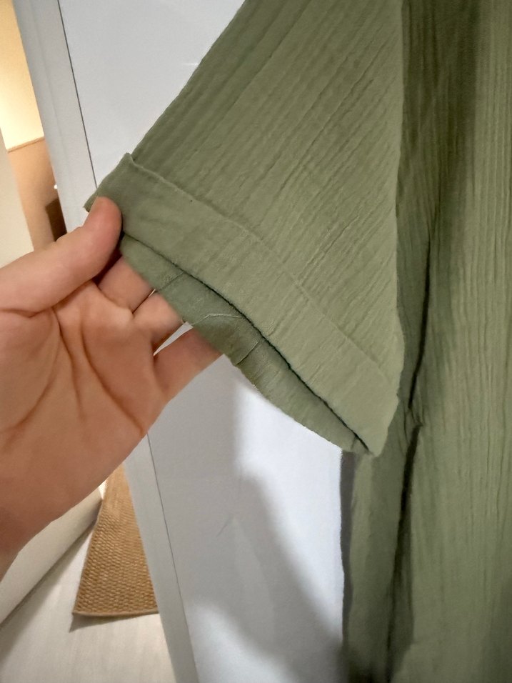 Kadın Haki Kısa Kollu Keten Gömlek Elbise - Görsel 4