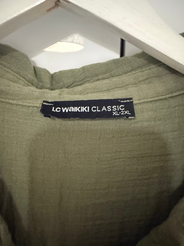 Kadın Haki Kısa Kollu Keten Gömlek Elbise - Görsel 3