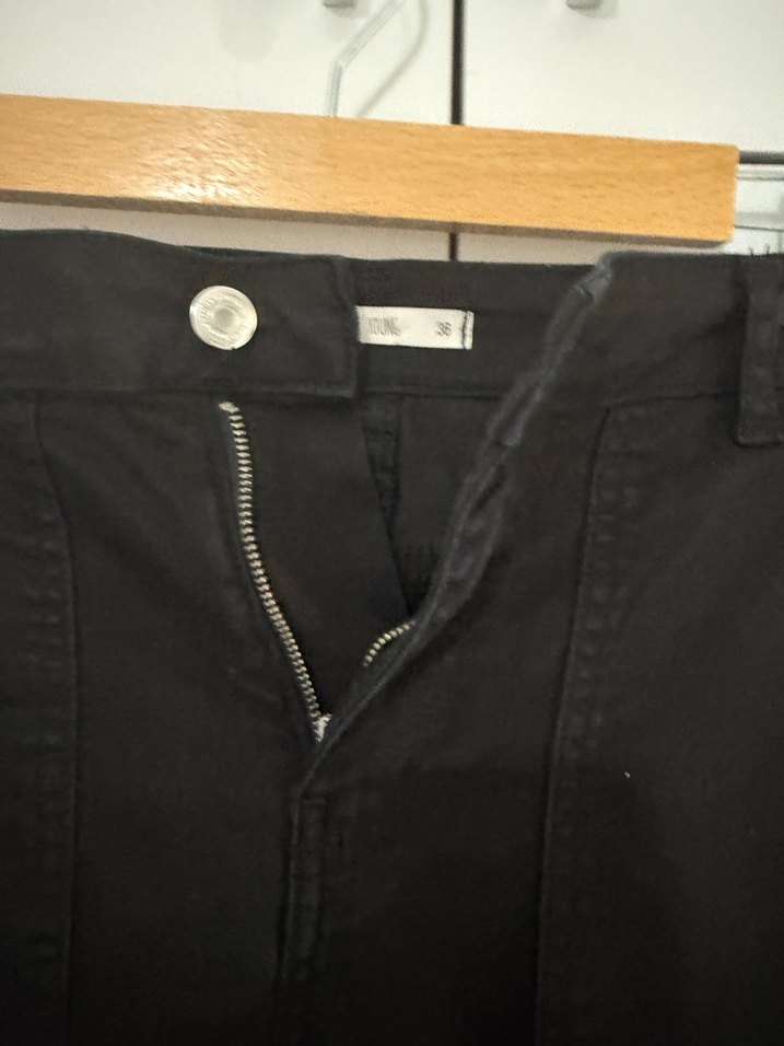 Kadın Siyah Kemerli Denim Pantolon - Görsel 4