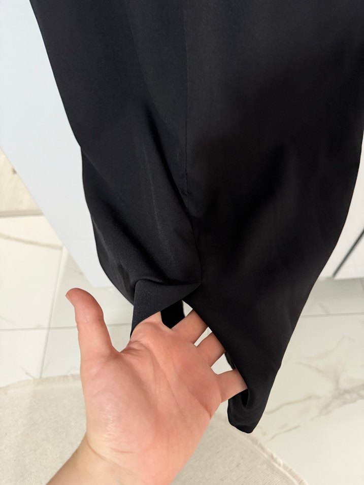 Siyah Drapeli V Yaka Uzun Abiye Elbise - Görsel 5