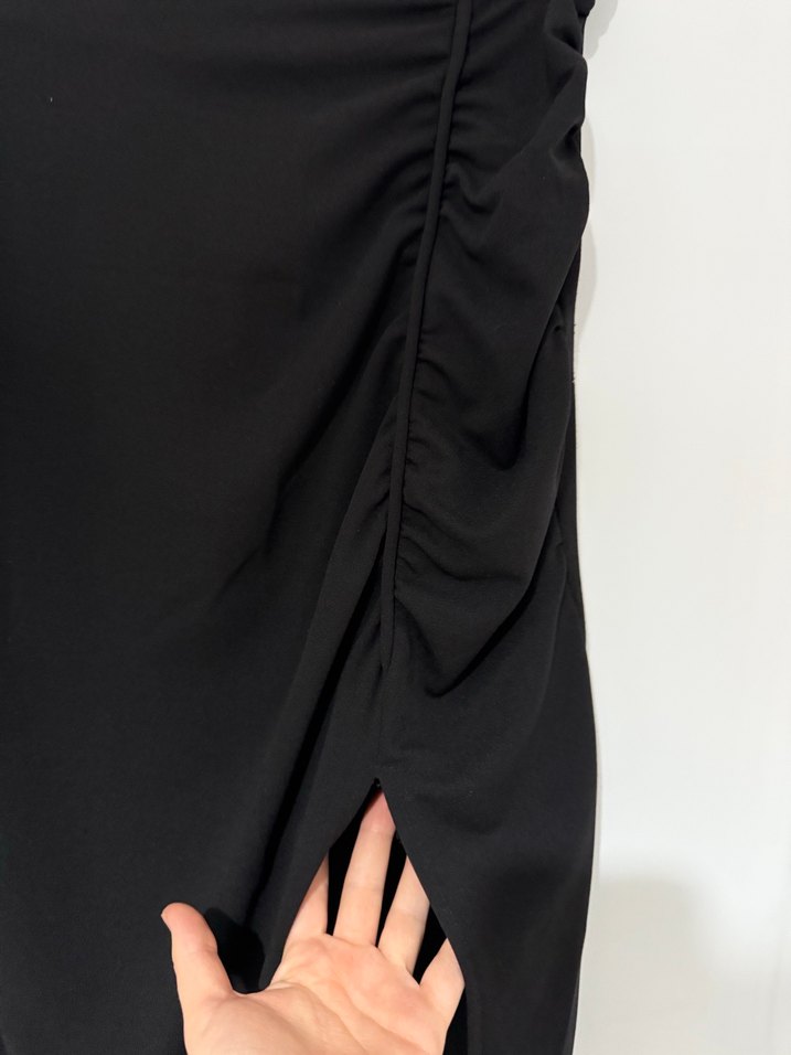 Drapeli Siyah Uzun Dar Etek - Görsel 2