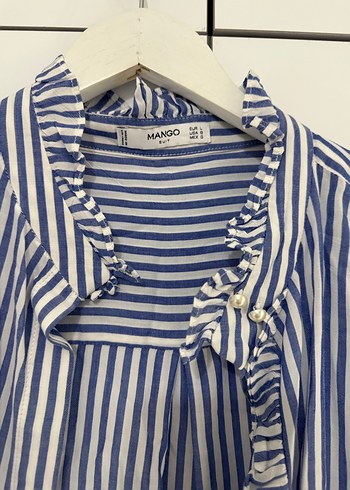 Mavi Çizgili Keten Kadın Gömlek - Görsel 2