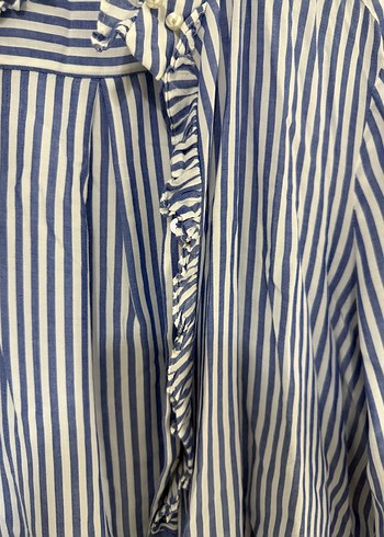 Mavi Çizgili Keten Kadın Gömlek - Görsel 3