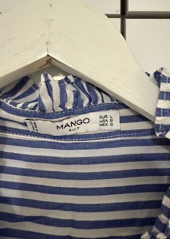 Mavi Çizgili Keten Kadın Gömlek - Görsel 6