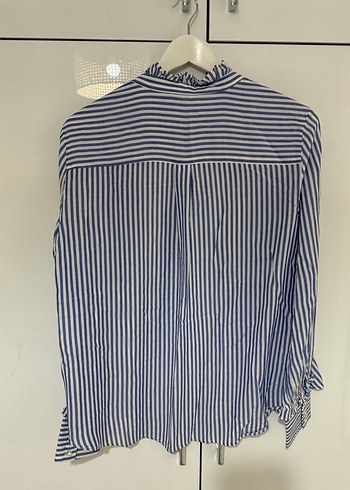 Mavi Çizgili Keten Kadın Gömlek - Görsel 8