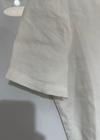 Kadın Beyaz Keten Bohem Kısa Kollu Bluz - Görsel 4