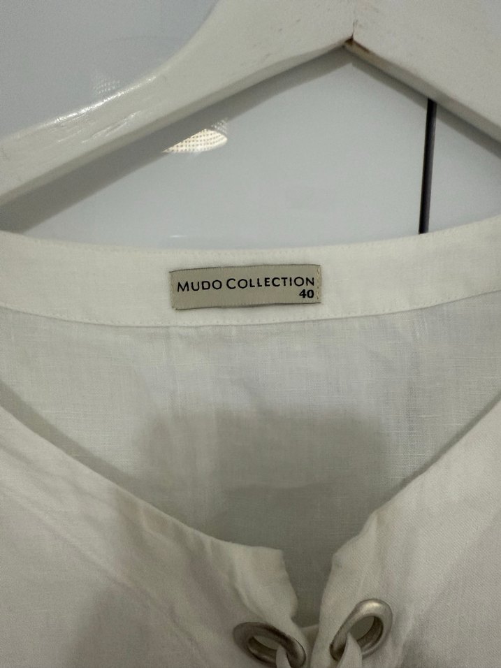 Kadın Beyaz Keten Bohem Kısa Kollu Bluz - Görsel 3