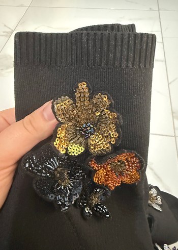 Boncuk İşlemeli Siyah Örgü Topuklu Kadın Bot - Görsel 6