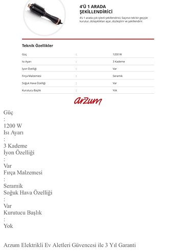 Beden Arzum Ar 5083 Volume Pro Saç Şekillendirici Fırça