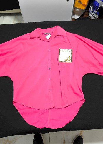 Pembe Düğmeli Uzun Kollu Salaş Gömlek
