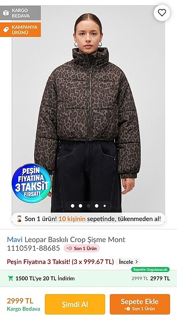 MAVİ Leopar Crop Mont ACİL SATILIK