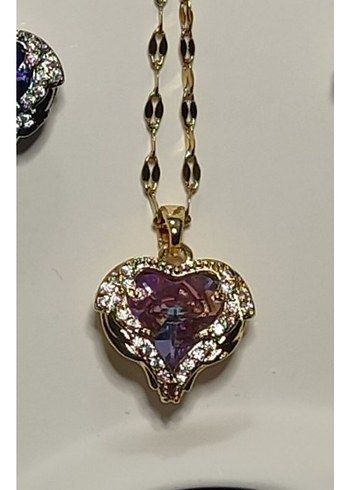 Accessorize mor taşlı çelik kolye gold renkli