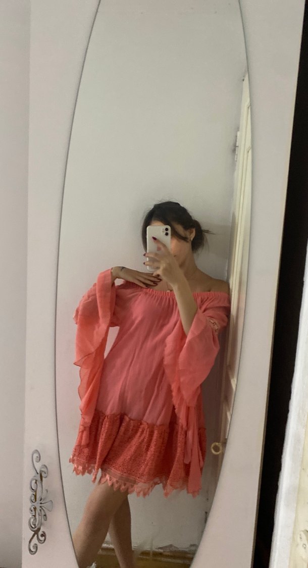 Pembe Transparan Bohem Uzun Kollu Midi Elbise - Görsel 4