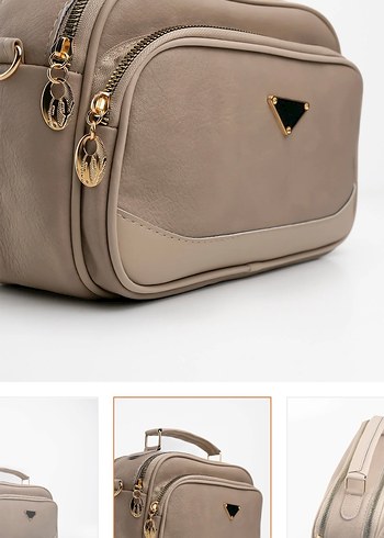 Bej Deri Kadın Çanta Modern Klasik - Görsel 2